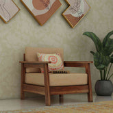Minimal Solid Sheesham Wood 1 Seater Sofa (Natural Finish)